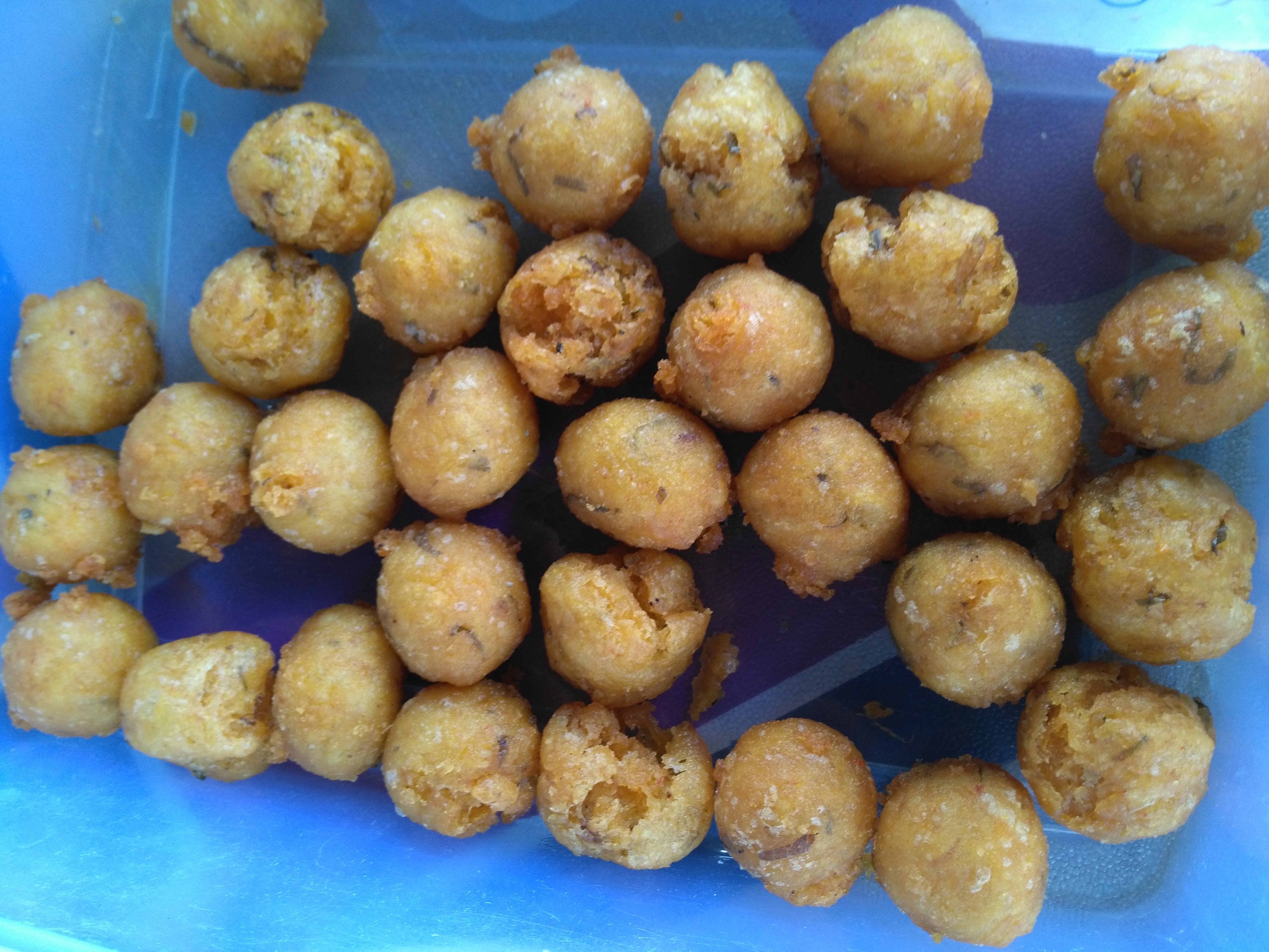 Salah: deep fried balls of dough and potato.
