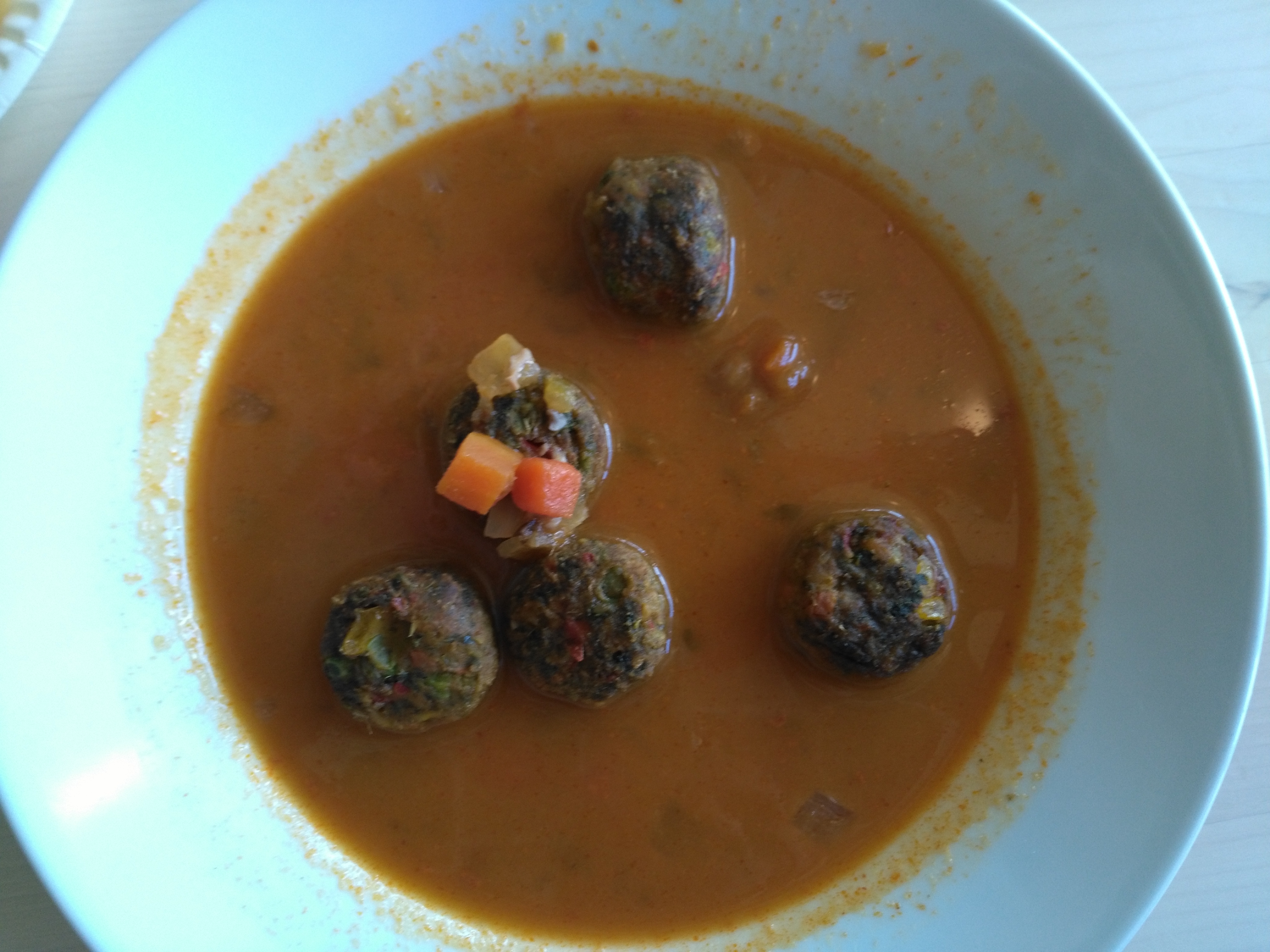 Tom yum soup with veggie meatballs at Ikea (yes you read that correctly).