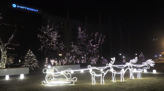 Lovely reindeer in front of the Hyatt in Bishkek in all of its Soviet architectural glory.