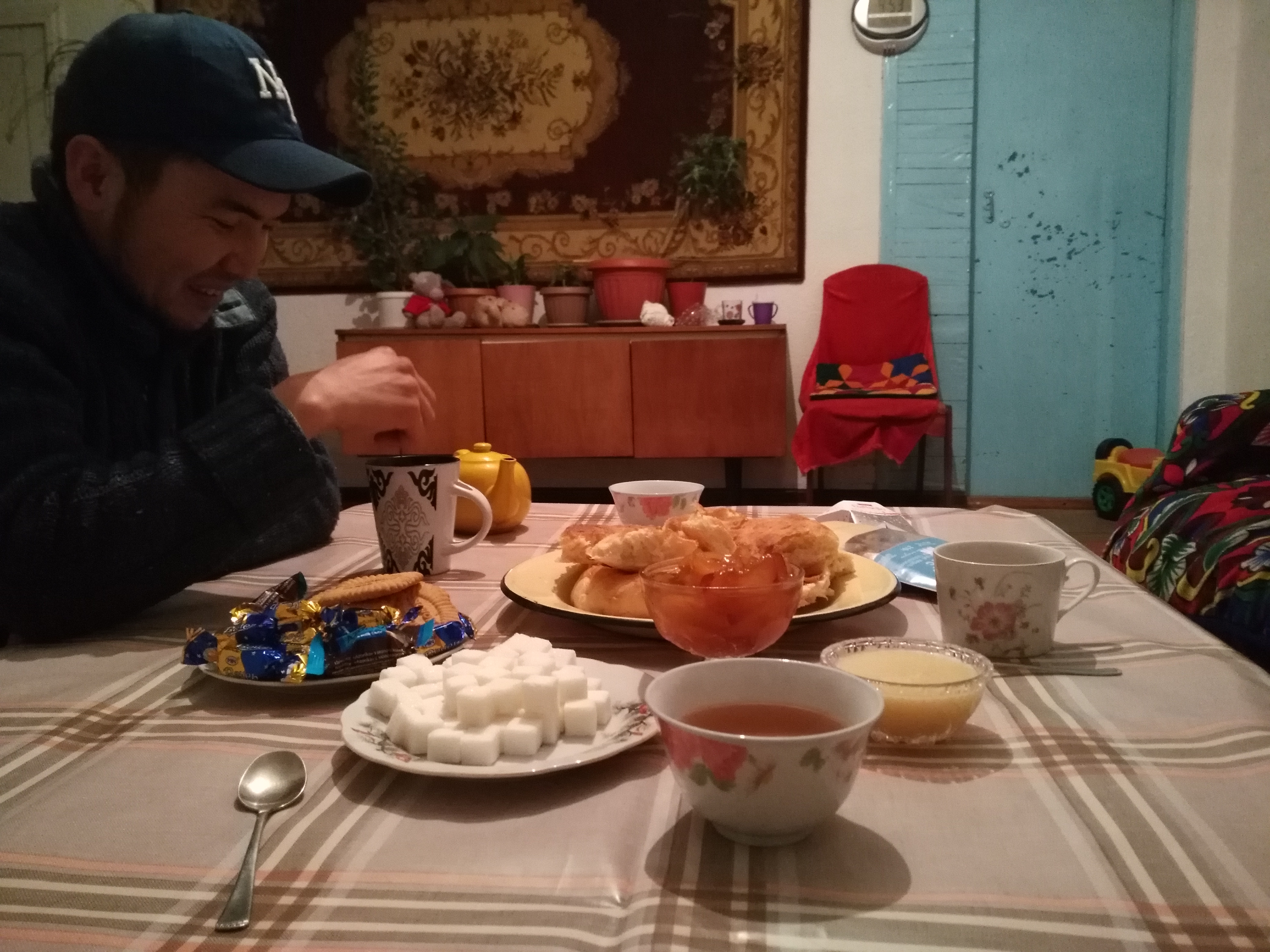 Tea and snacks at Bakhtiyar's home.