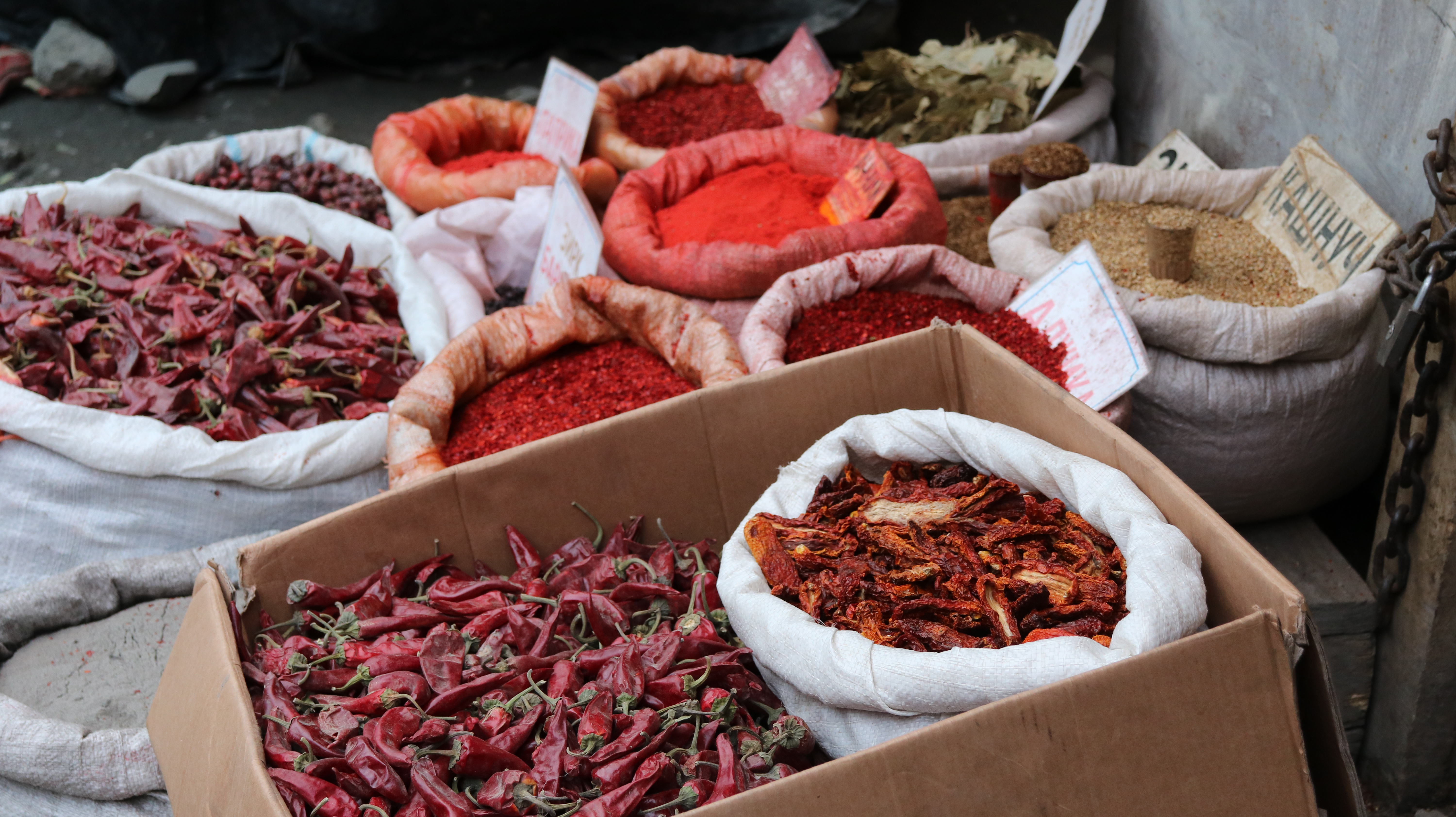 Chile's and spices at the Bazar.